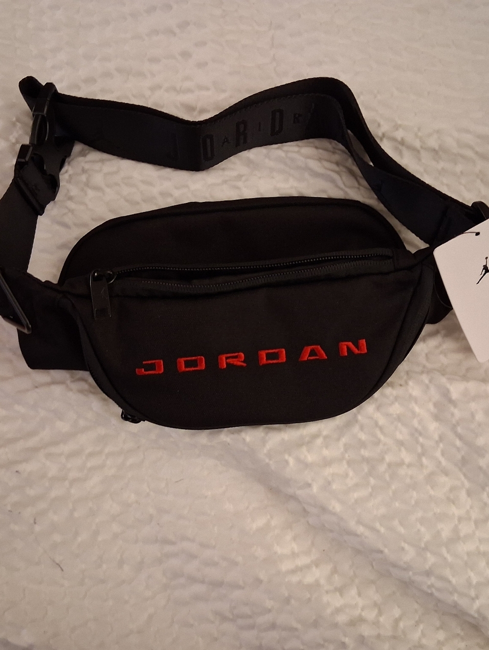 Jordan Black Belt Bag with Red Logo Embroidery